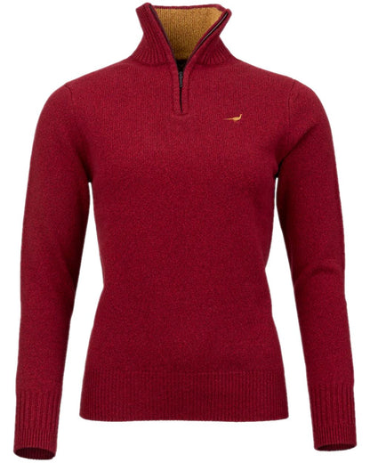 Wine Coloured Laksen Womens Tyne Zip Neck Sweater on white background 