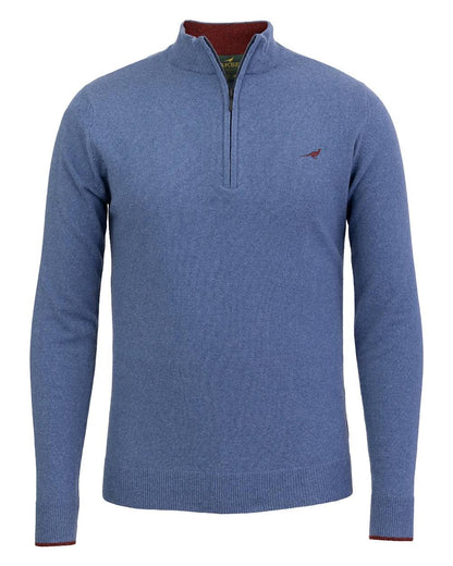 Loch Blue Coloured Laksen Brompton Zip Neck Sweater on white background 
