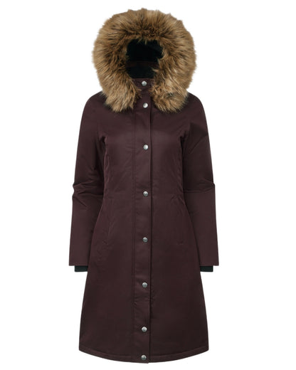 Damson Coloured LeMieux Anya Waterproof Riding Coat On A White Background 