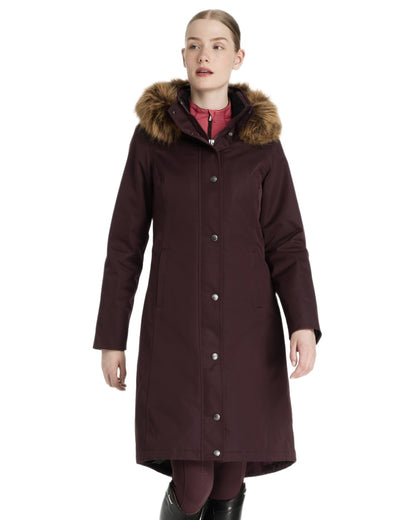 Damson Coloured LeMieux Anya Waterproof Riding Coat On A White Background 