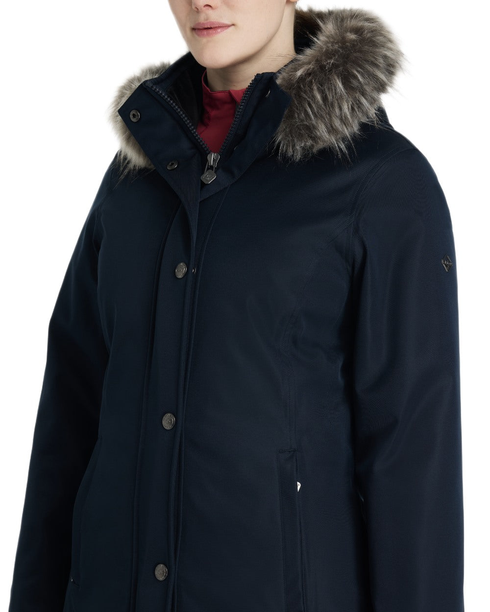 Navy Coloured LeMieux Anya Waterproof Riding Coat On A White Background 
