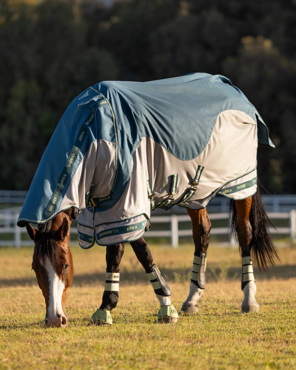 Jungle coloured LeMieux Arika Camo Shower-Tek Fly Rug on outdoor background 