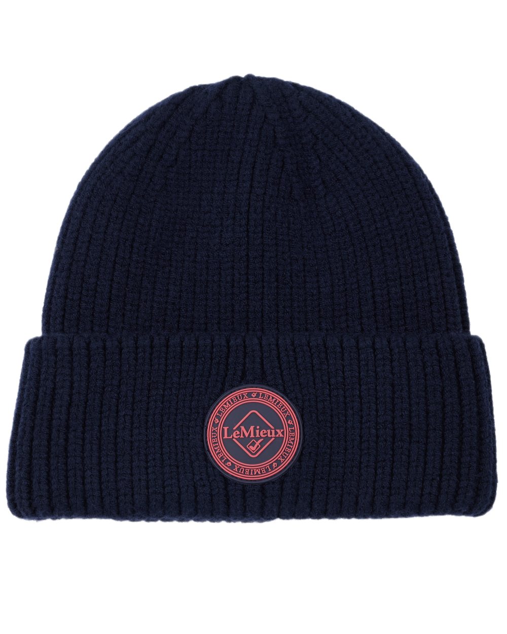 Navy coloured LeMieux Bodie Beanie on white background 