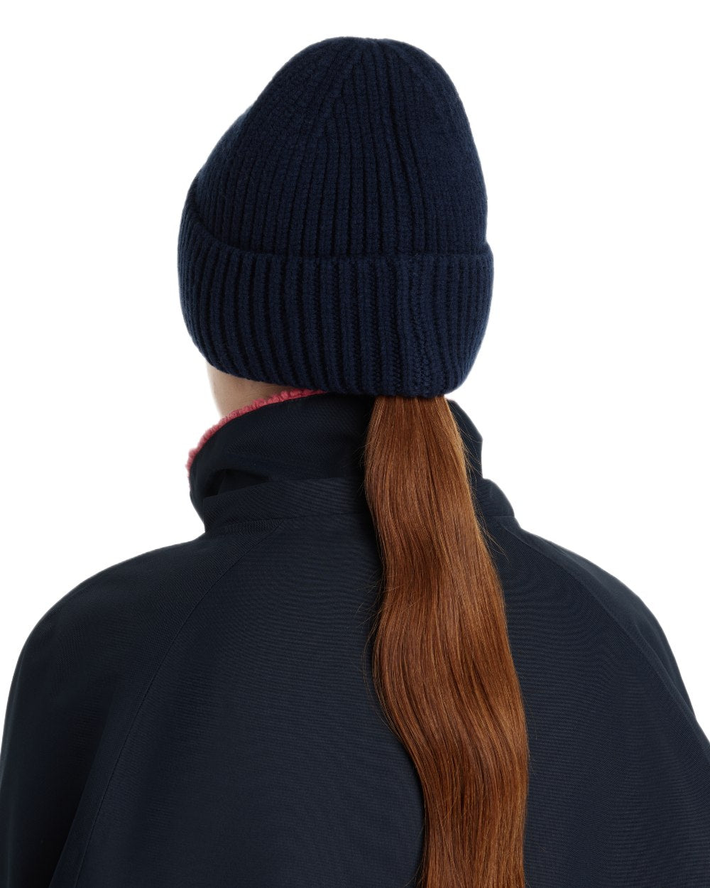 Navy coloured LeMieux Bodie Beanie on white background 