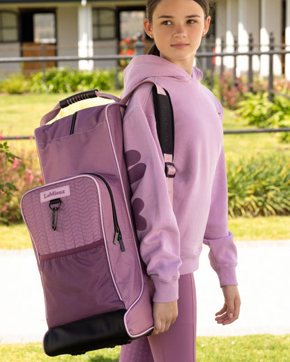 Mallow coloured LeMieux Boot &amp; Hat Bag on outdoor background 