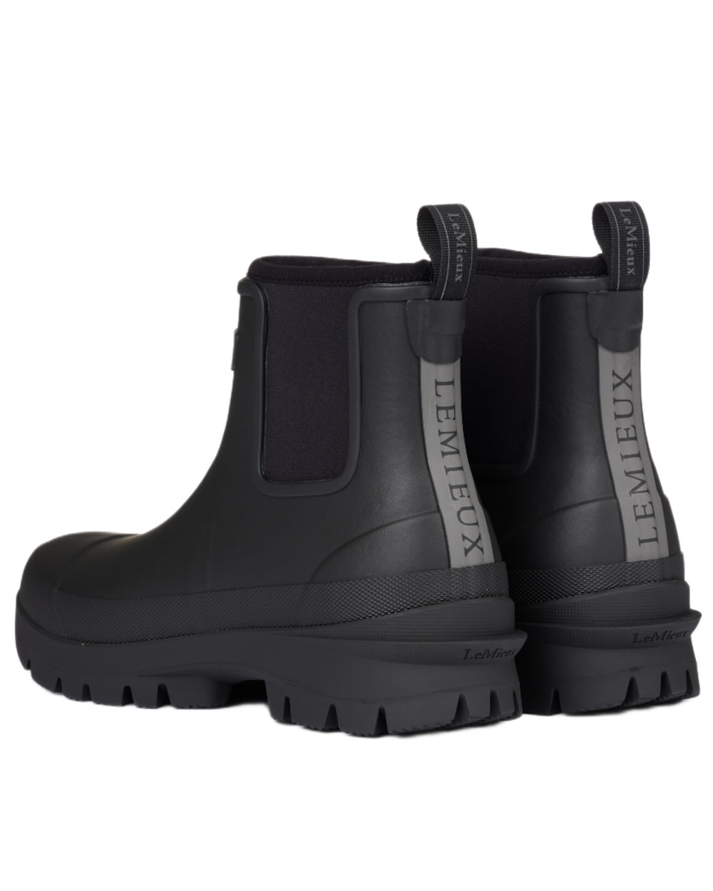 Black coloured LeMieux Bramshaw Chelsea Wellies on white background 