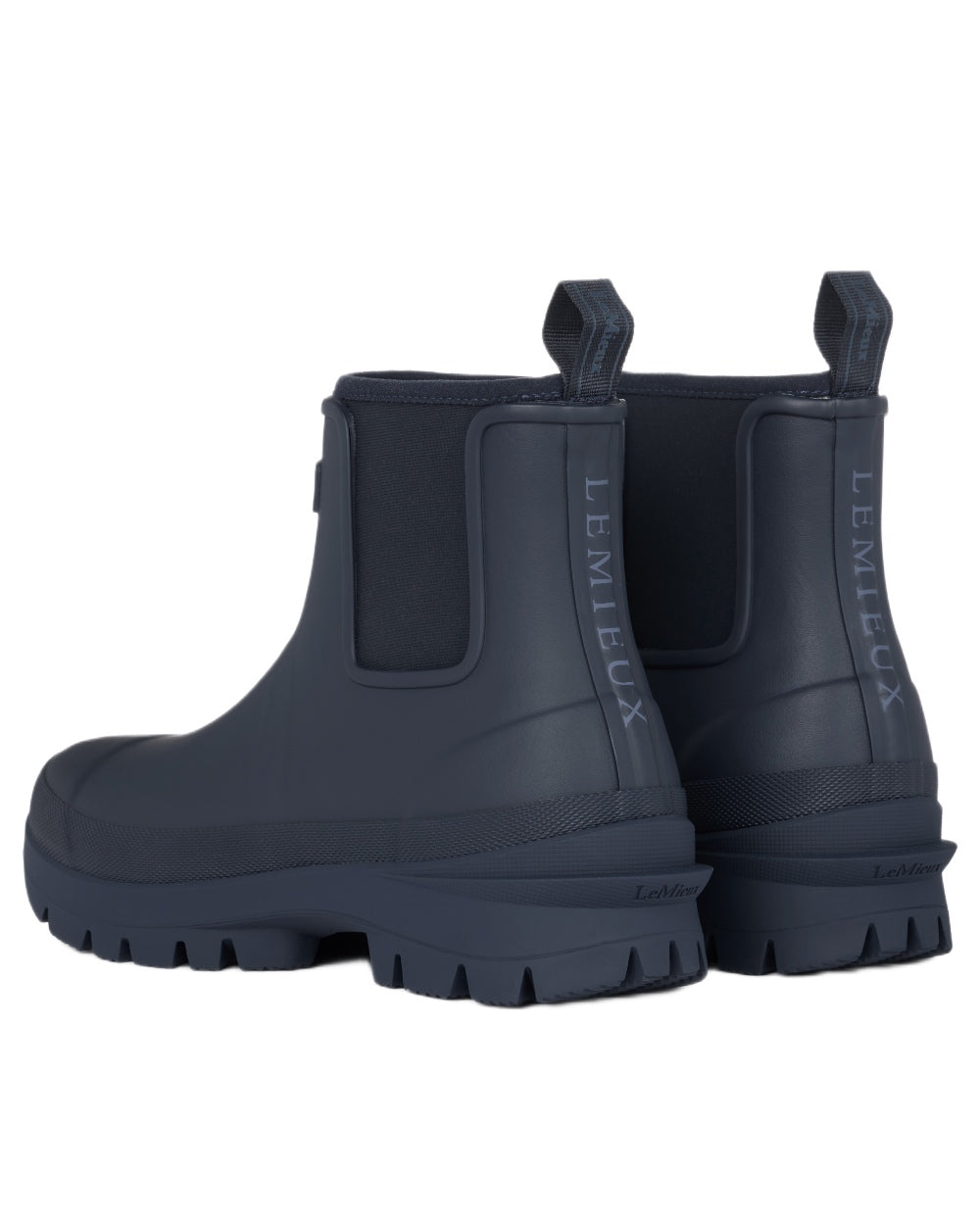 Navy coloured LeMieux Bramshaw Chelsea Wellies on white background 