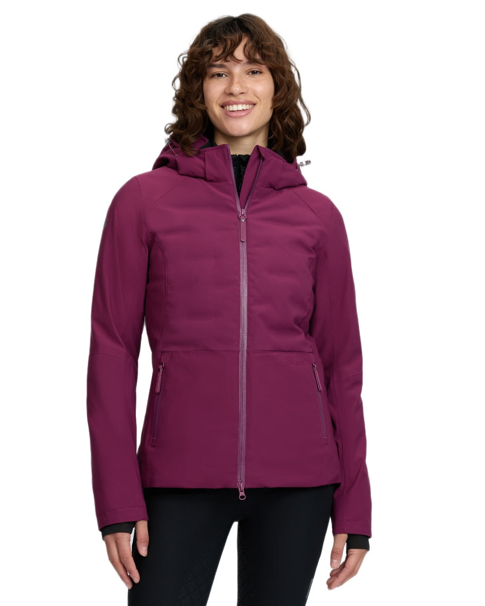 Blackberry coloured LeMieux Brooke Waterproof Hybrid Jacket on white background 