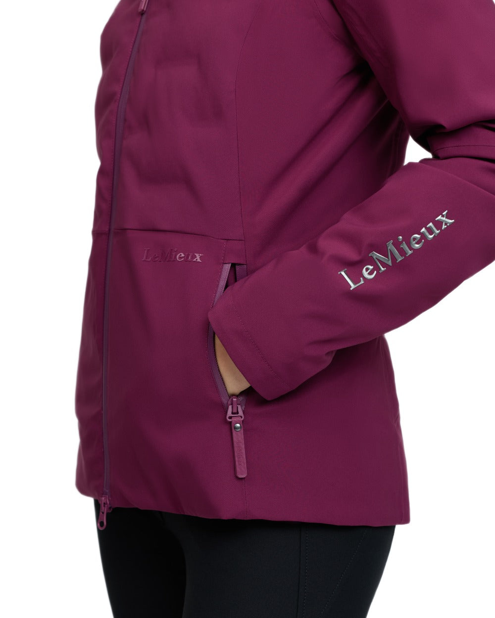 Blackberry coloured LeMieux Brooke Waterproof Hybrid Jacket on white background 