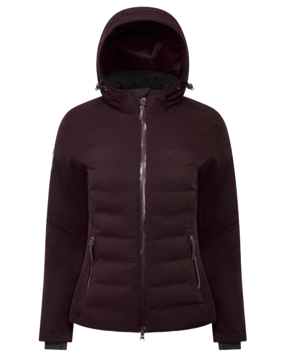 Damson coloured LeMieux Brooke Waterproof Hybrid Jacket on white background 