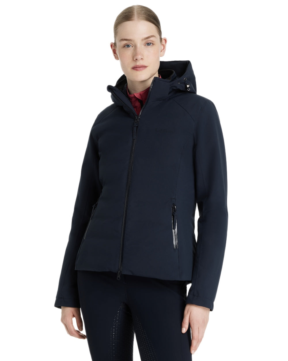 Navy coloured LeMieux Brooke Waterproof Hybrid Jacket on white background 