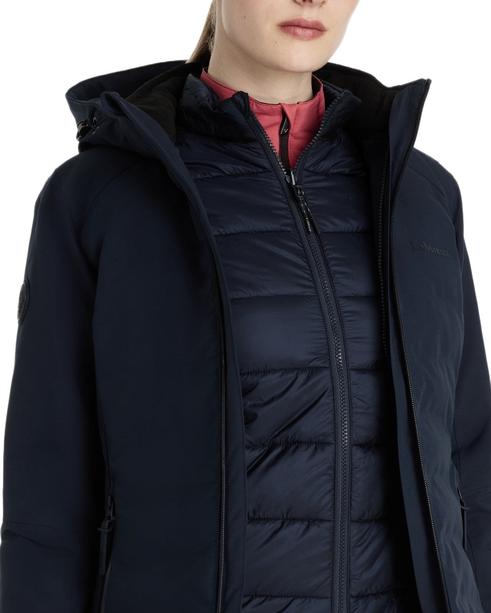 Navy coloured LeMieux Brooke Waterproof Hybrid Jacket on white background 