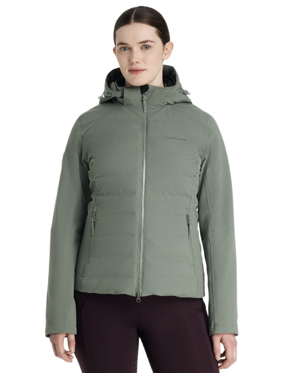 Rosemary coloured LeMieux Brooke Waterproof Hybrid Jacket on white background 