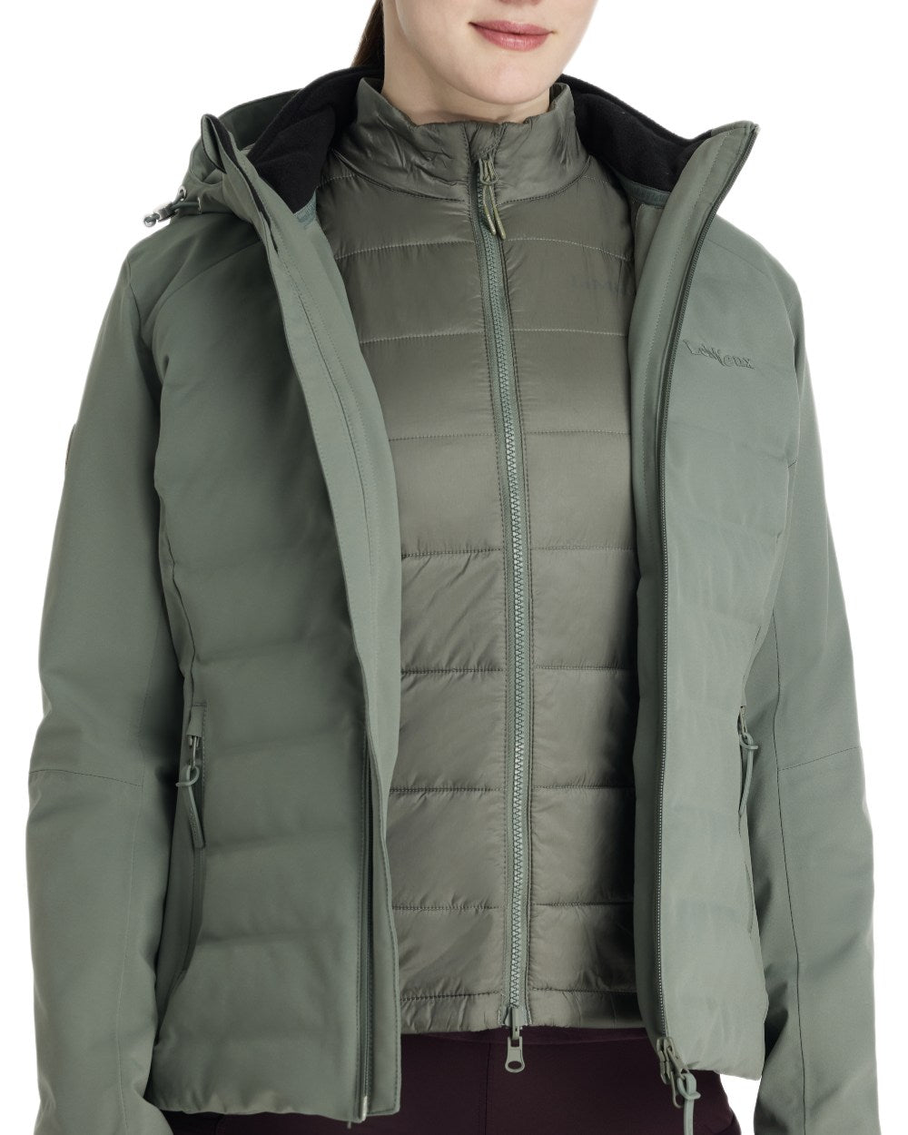 Rosemary coloured LeMieux Brooke Waterproof Hybrid Jacket on white background 