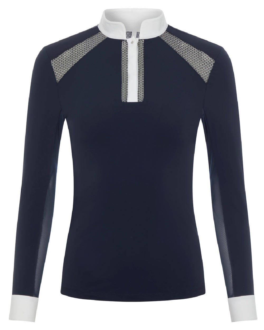 Navy coloured LeMieux Camille Long Sleeve Show Shirt on white background 