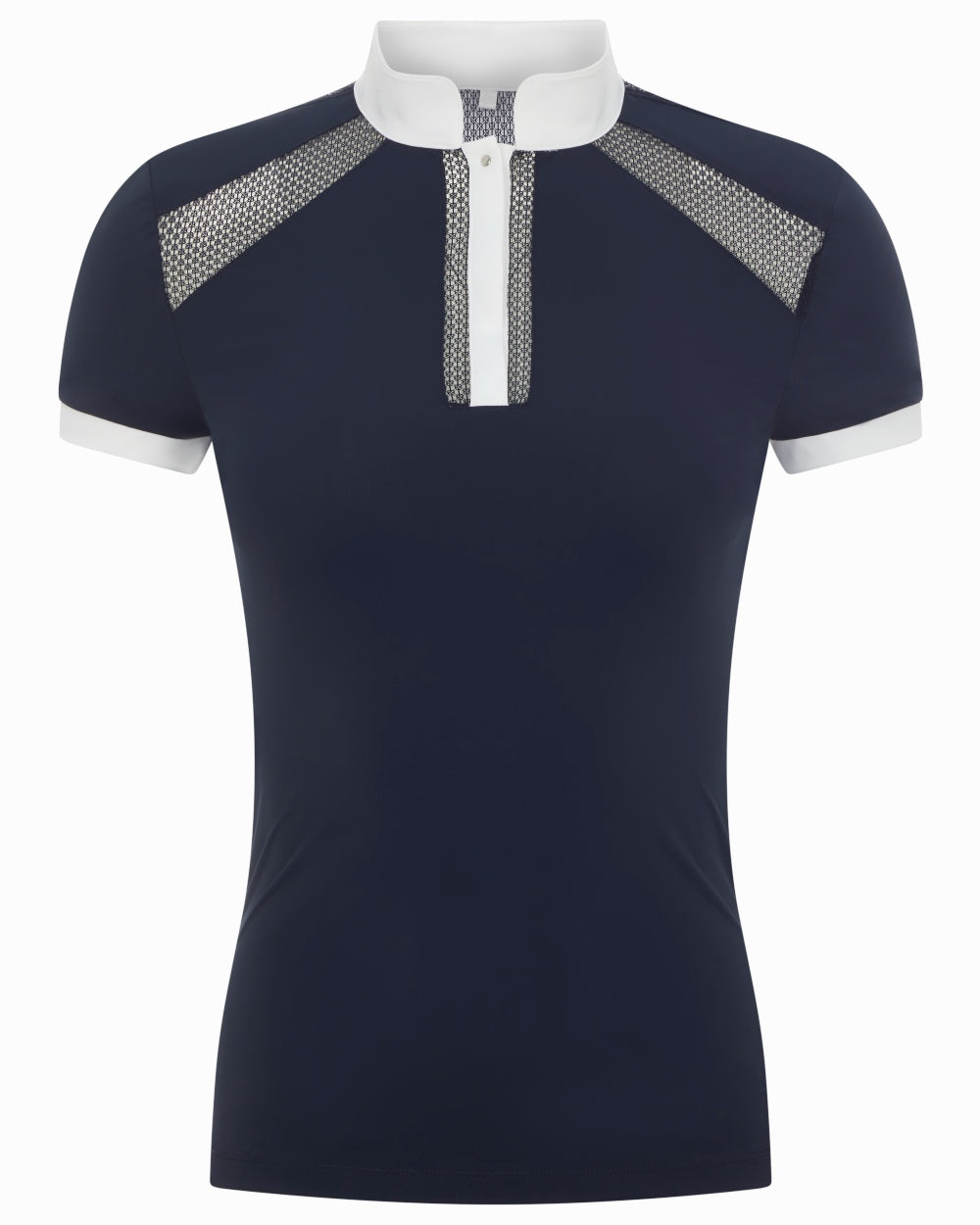 Navy coloured LeMieux Camille Short Sleeve Show Shirt on white background 