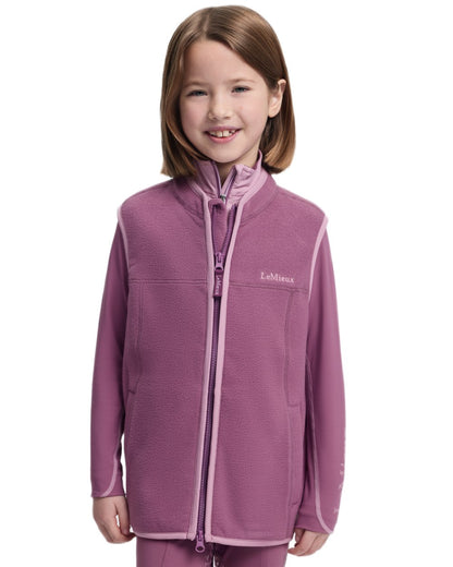 Mallow coloured LeMieux Childrens Bobbi Fleece Gilet on white background 
