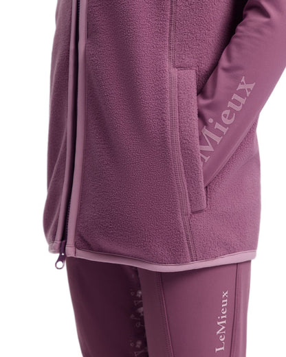 Mallow coloured LeMieux Childrens Bobbi Fleece Gilet on white background 
