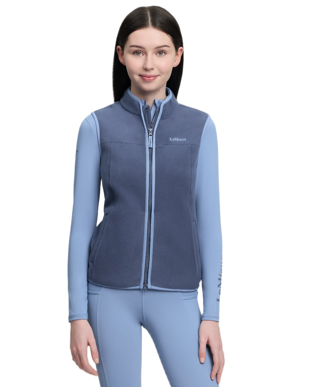 Shadow coloured LeMieux Childrens Bobbi Fleece Gilet on white background 