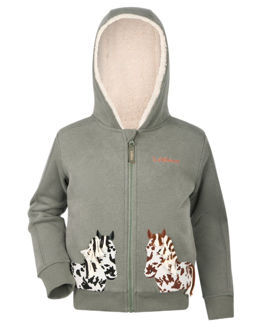 Rosemary coloured LeMieux Childrens Mini Charlie Pony Hoodie on white background 