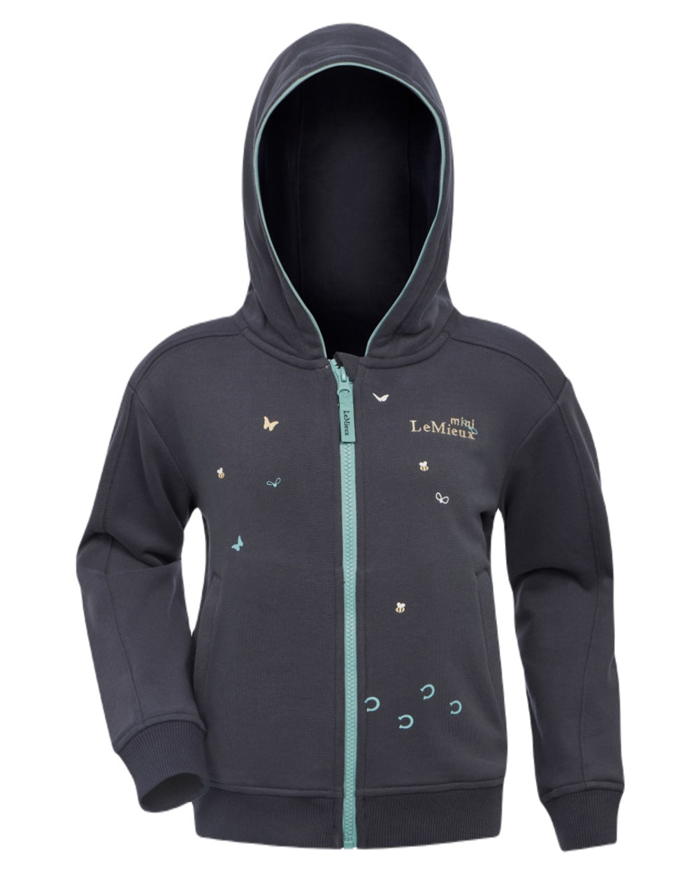 Dusk Blue coloured LeMieux Childrens Mini Charlie Zip Through Hoodie on white background 