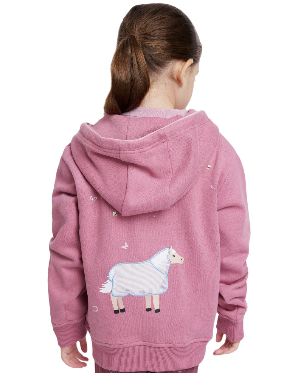 Peony coloured LeMieux Childrens Mini Charlie Zip Through Hoodie on white background 