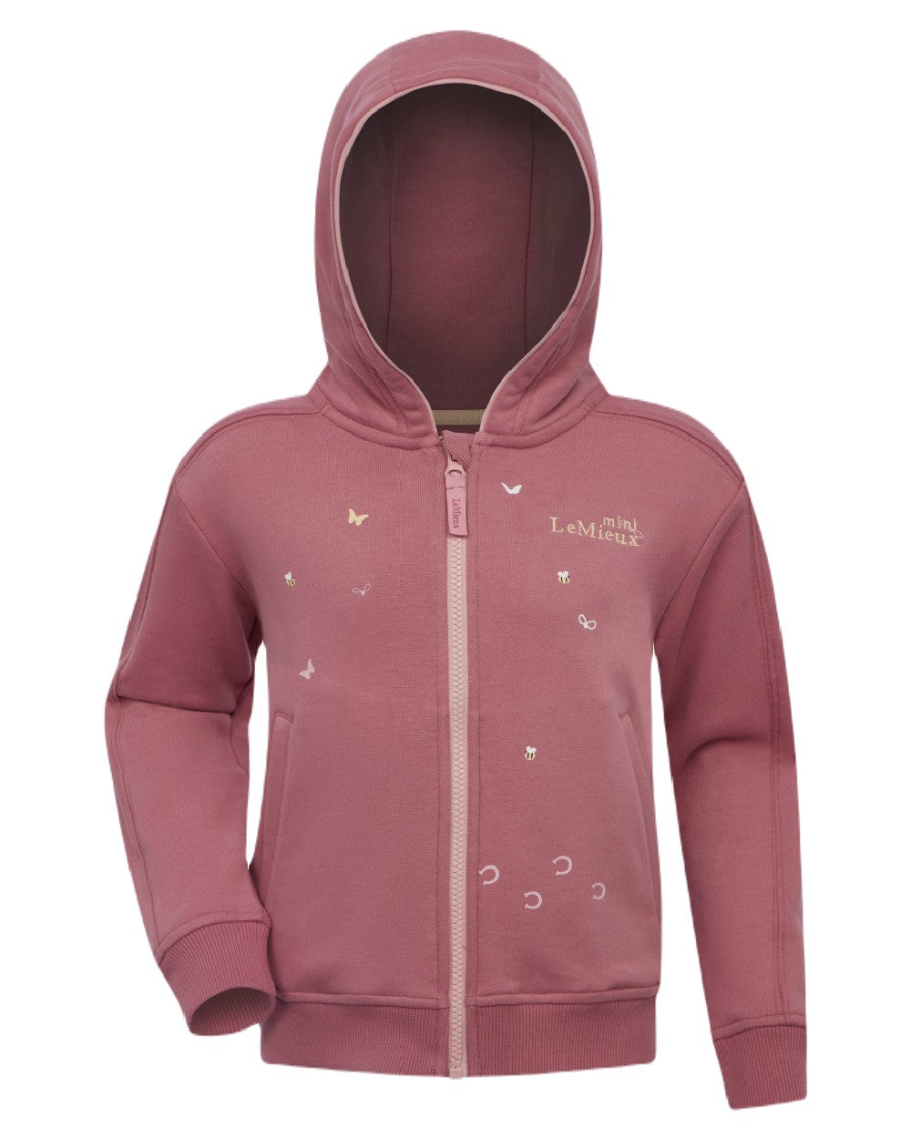 Peony coloured LeMieux Childrens Mini Charlie Zip Through Hoodie on white background 