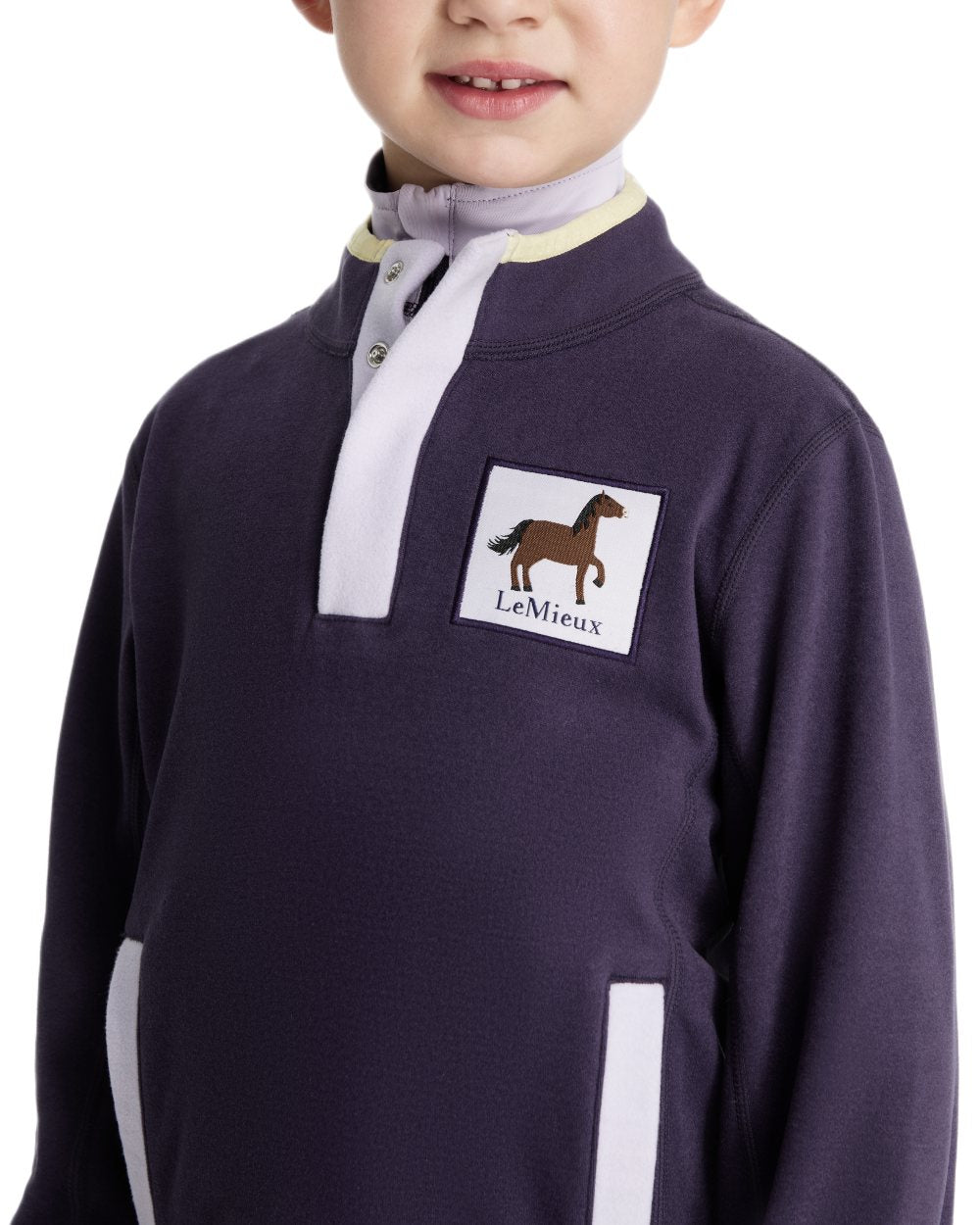 Juniper coloured LeMieux Childrens Mini Mae Popper Fleece on white background 