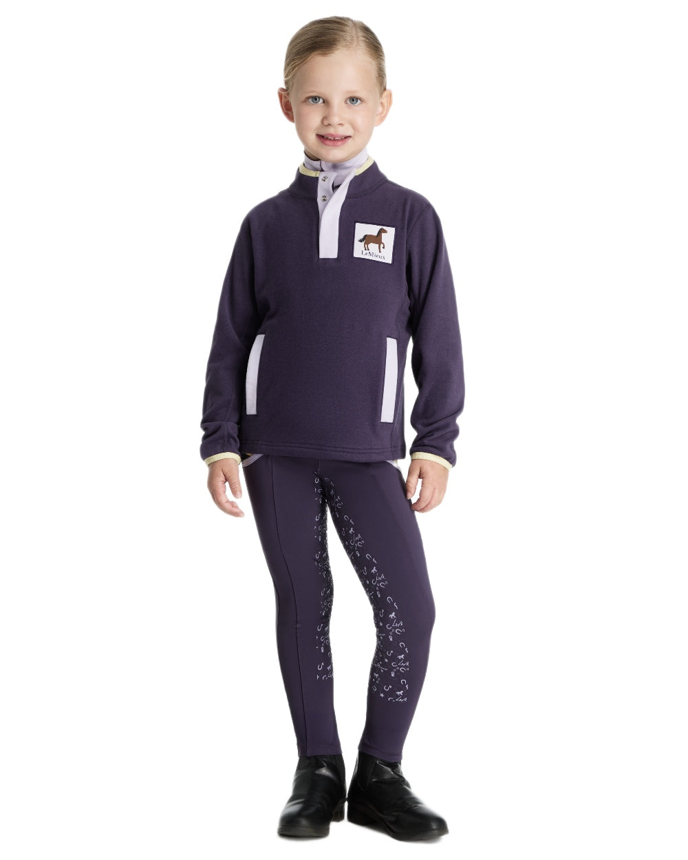 Juniper coloured LeMieux Childrens Mini Mae Popper Fleece on white background 