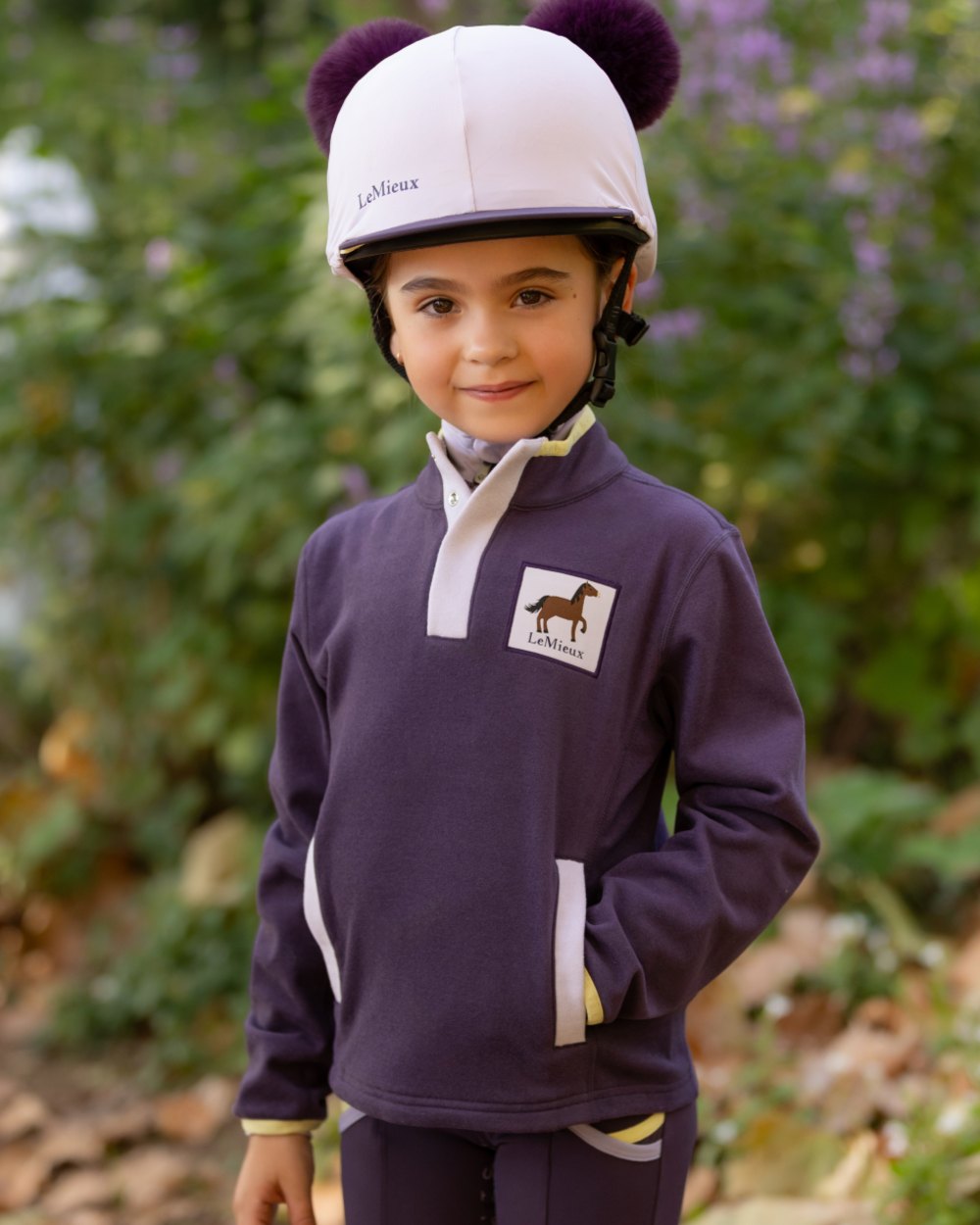 Juniper coloured LeMieux Childrens Mini Mae Popper Fleece on tree background 