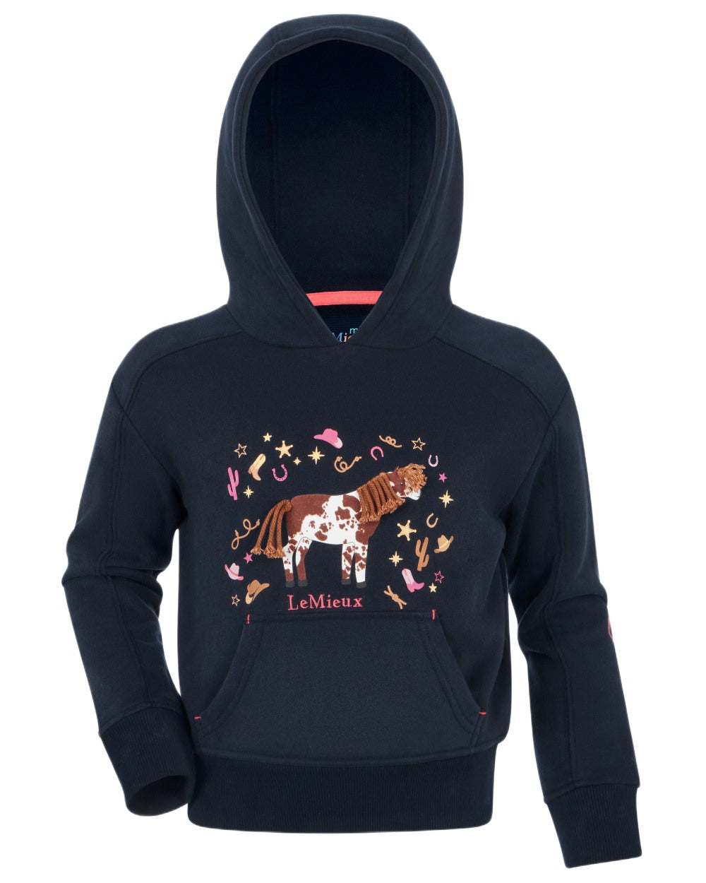 Navy coloured LeMieux Childrens Mini Romi Hoodie on white background 