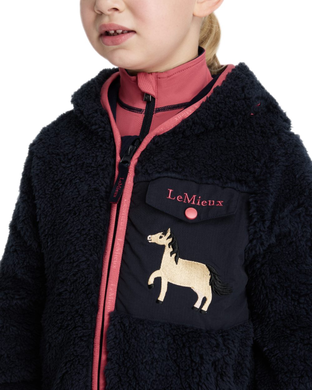 Navy coloured LeMieux Childrens Mini Teagan Dream Fleece on white background 
