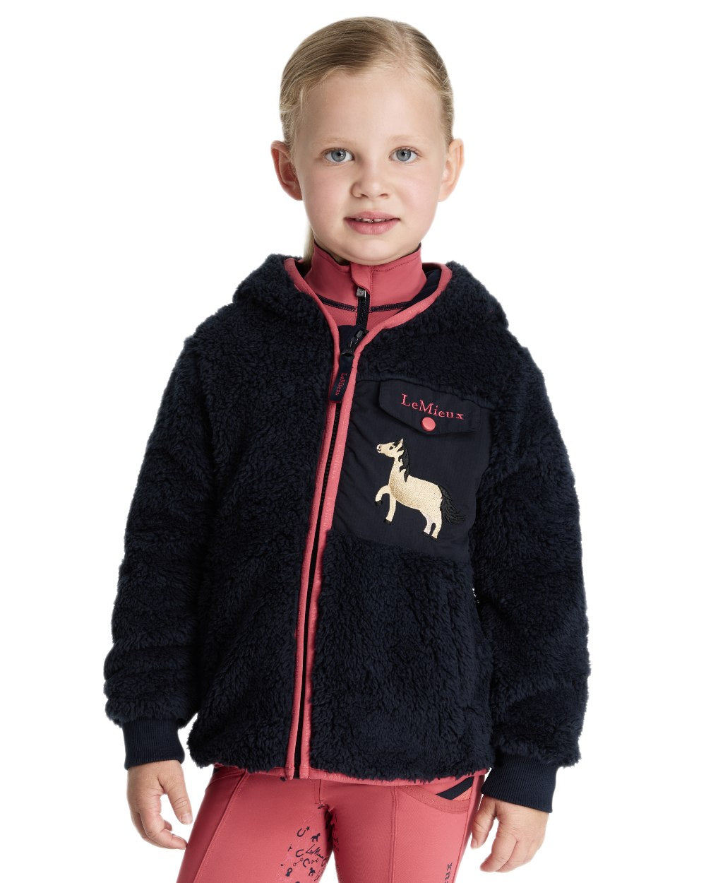 Navy coloured LeMieux Childrens Mini Teagan Dream Fleece on white background 