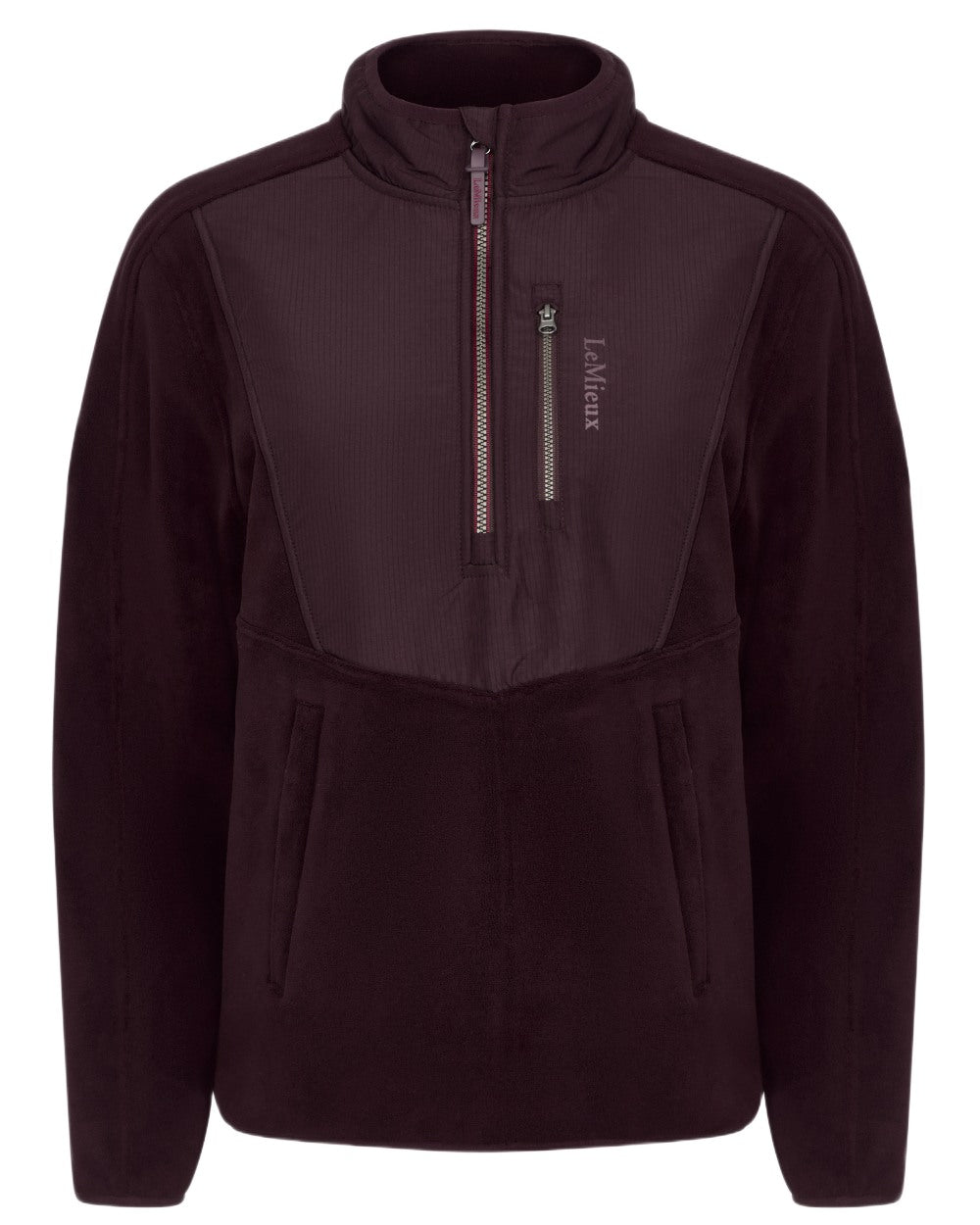 Damson coloured LeMieux Clara Hybrid Fleece on white background 