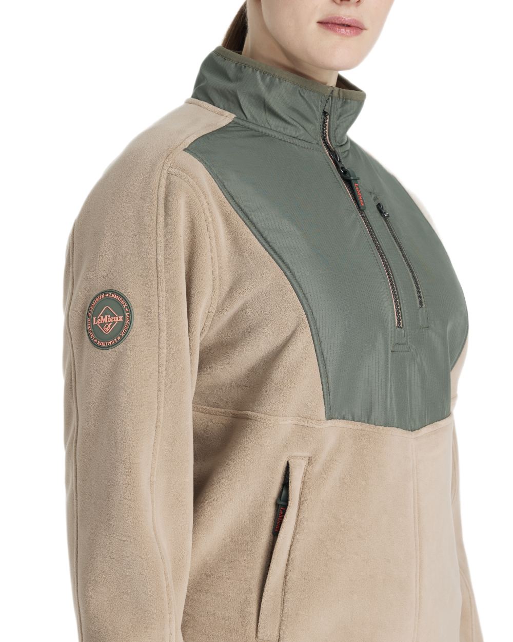 Rosemary coloured LeMieux Clara Hybrid Fleece on white background 