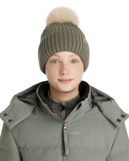 Rosemary coloured LeMieux Clara Rib Beanie on white background 