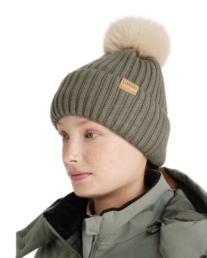 Rosemary coloured LeMieux Clara Rib Beanie on white background 