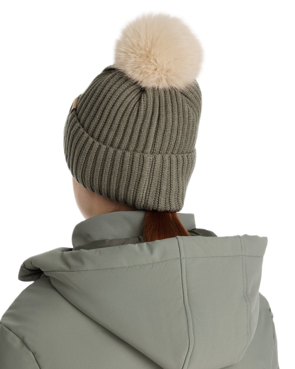 Rosemary coloured LeMieux Clara Rib Beanie on white background 
