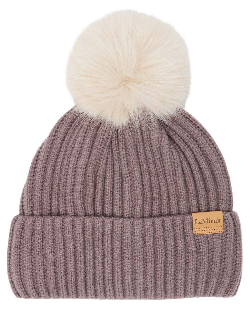Walnut coloured LeMieux Clara Rib Beanie on white background 