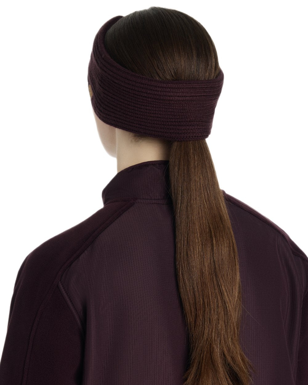 Damson coloured LeMieux Clara Rib Knot Headband on white background 