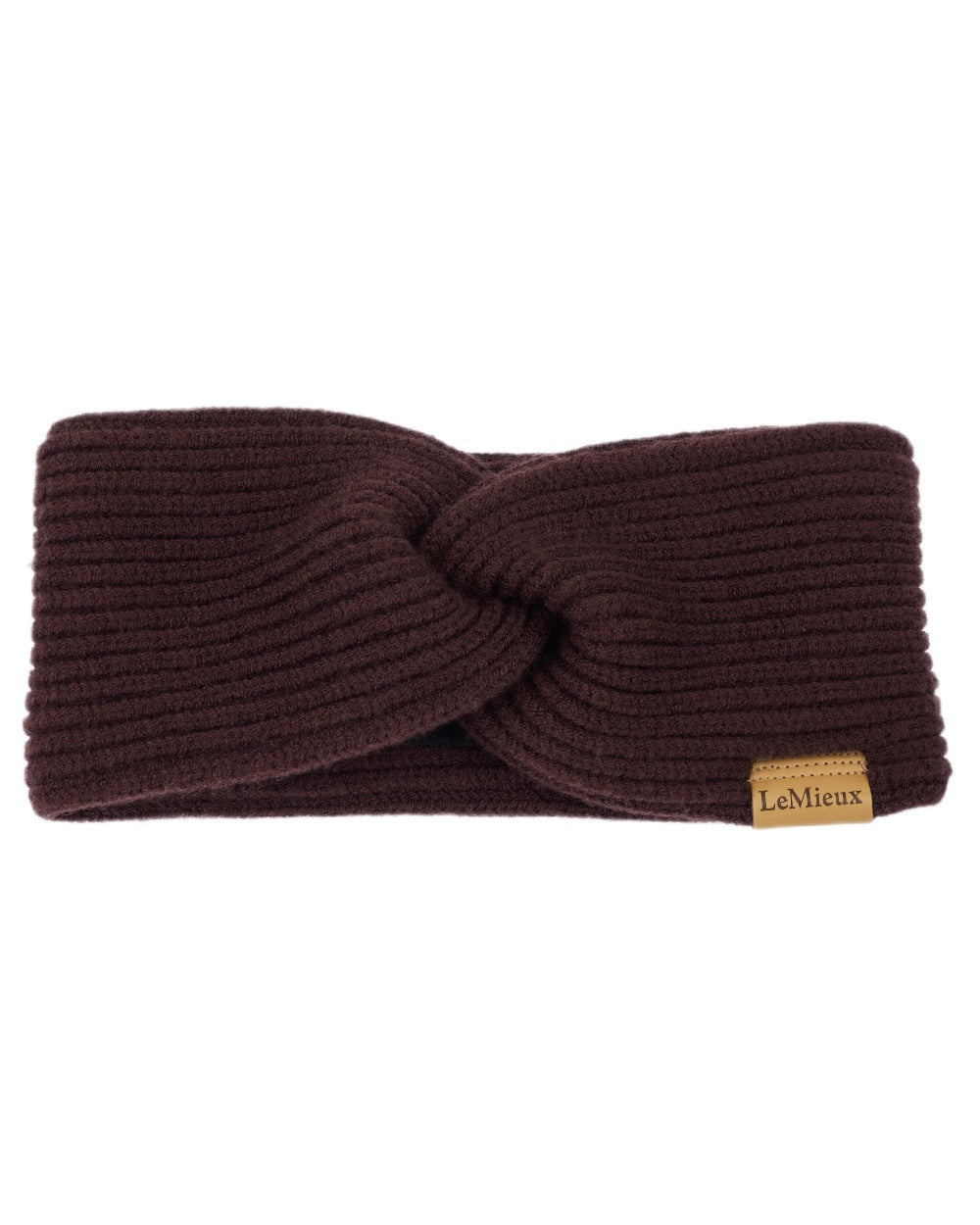 Damson coloured LeMieux Clara Rib Knot Headband on white background 