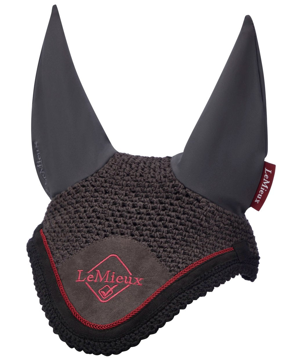 Cinder coloured LeMieux Classic Fly Hood on white background 