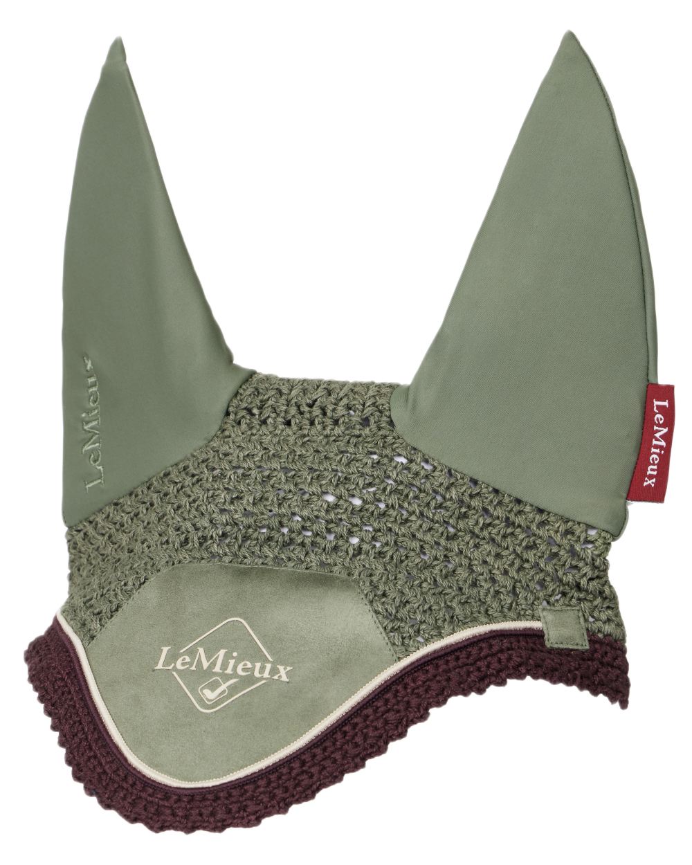 Rosemary coloured LeMieux Classic Fly Hood on white background 