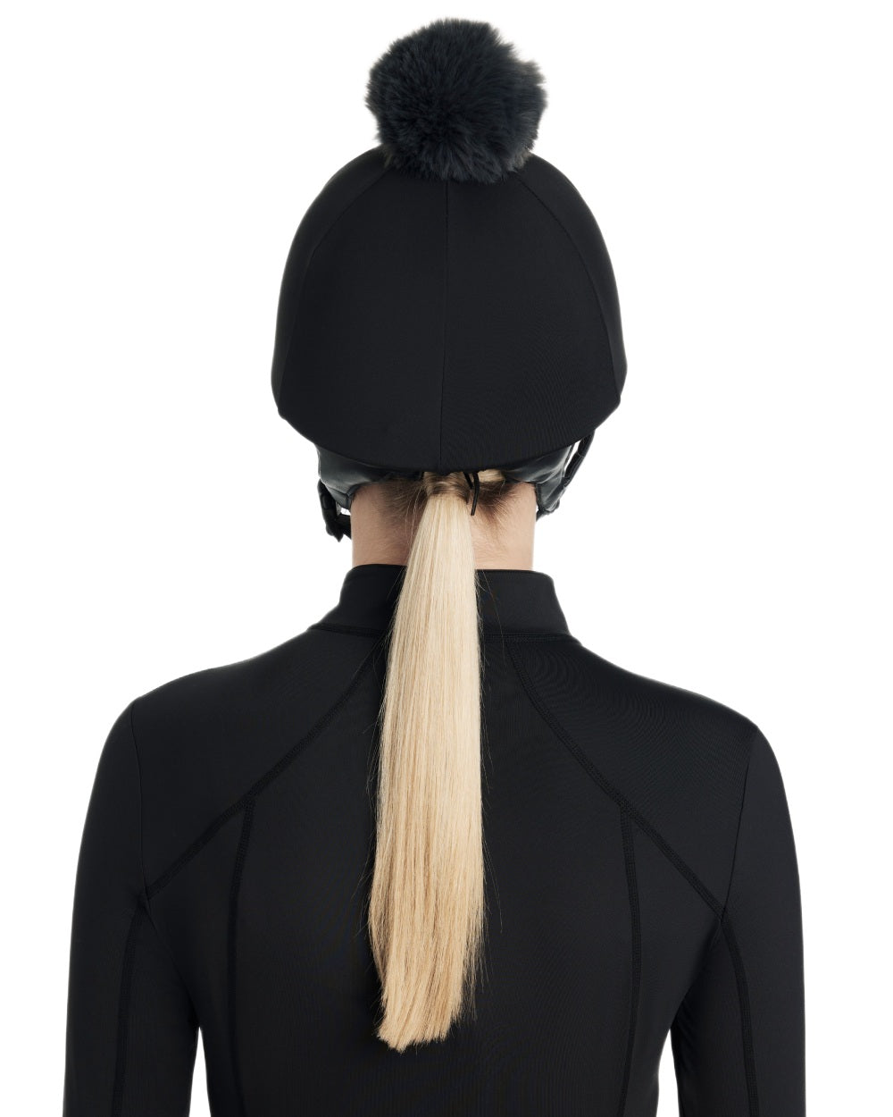 Black coloured LeMieux Classique Pom Hat Silk on white background 