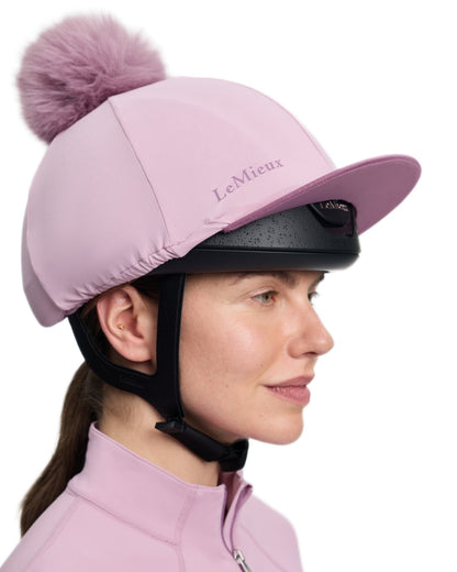 Fondant coloured LeMieux Classique Pom Hat Silk on white background 