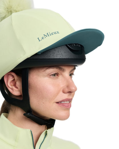 Macaron coloured LeMieux Classique Pom Hat Silk on white background 