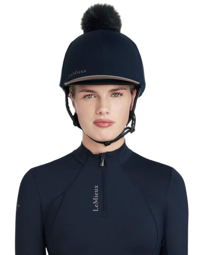 Navy coloured LeMieux Classique Pom Hat Silk on white background 