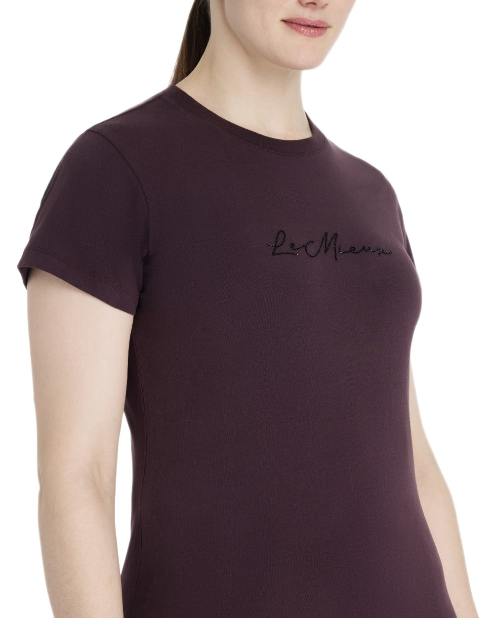 Damson coloured LeMieux Classique Sparkle T-Shirt on white background 