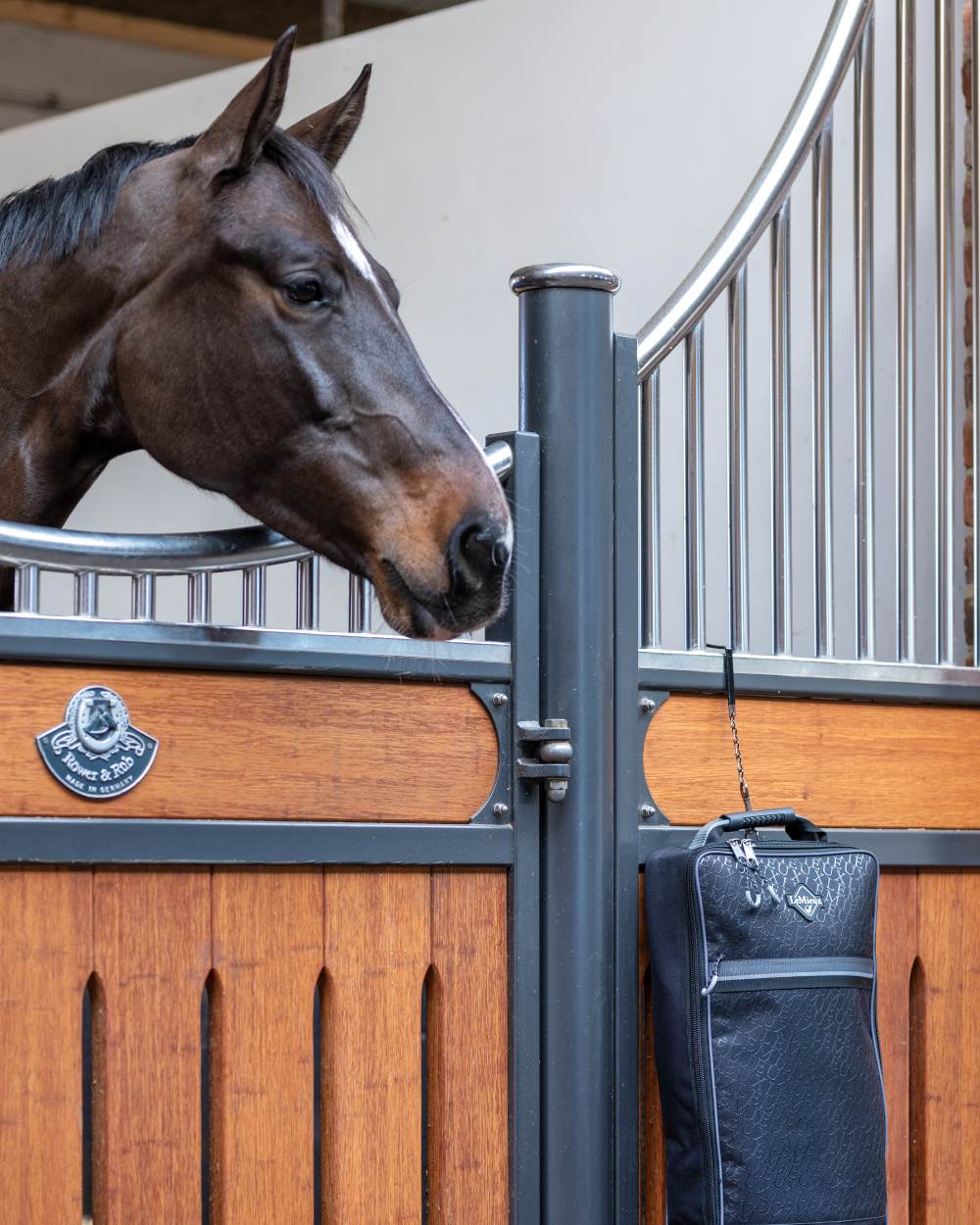 Black coloured LeMieux Elite Pro Bridle Bag on outdoor background 
