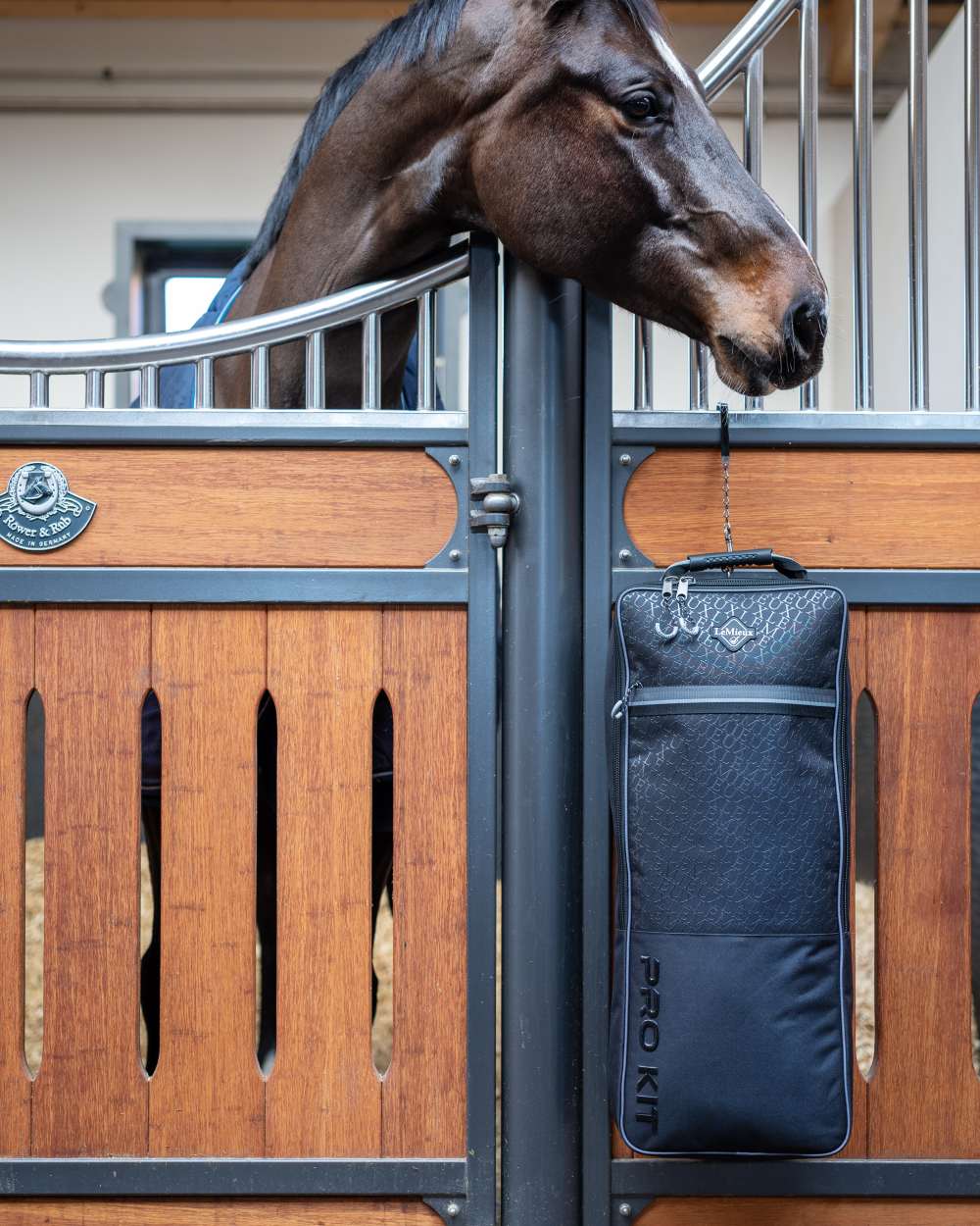 Black coloured LeMieux Elite Pro Bridle Bag on outdoor background 